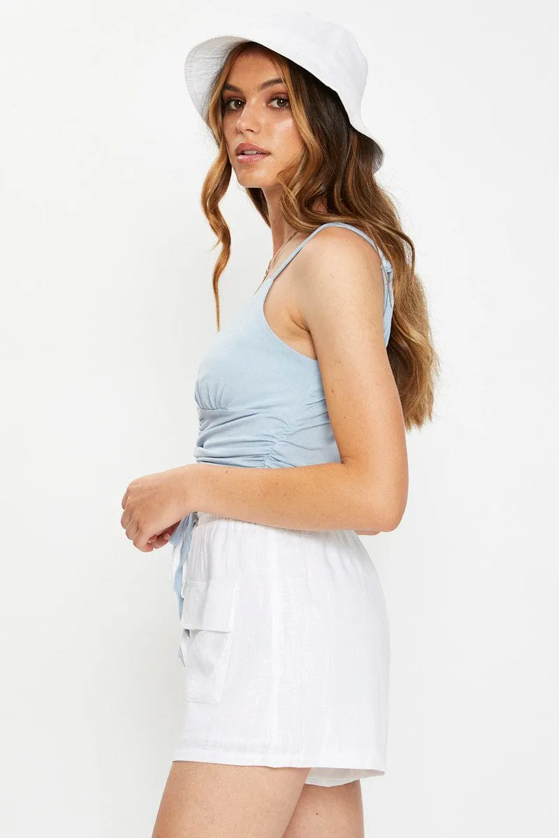 Antibacterial Finish Blue Jersey Ruche Front With Draw-Cord Singlet