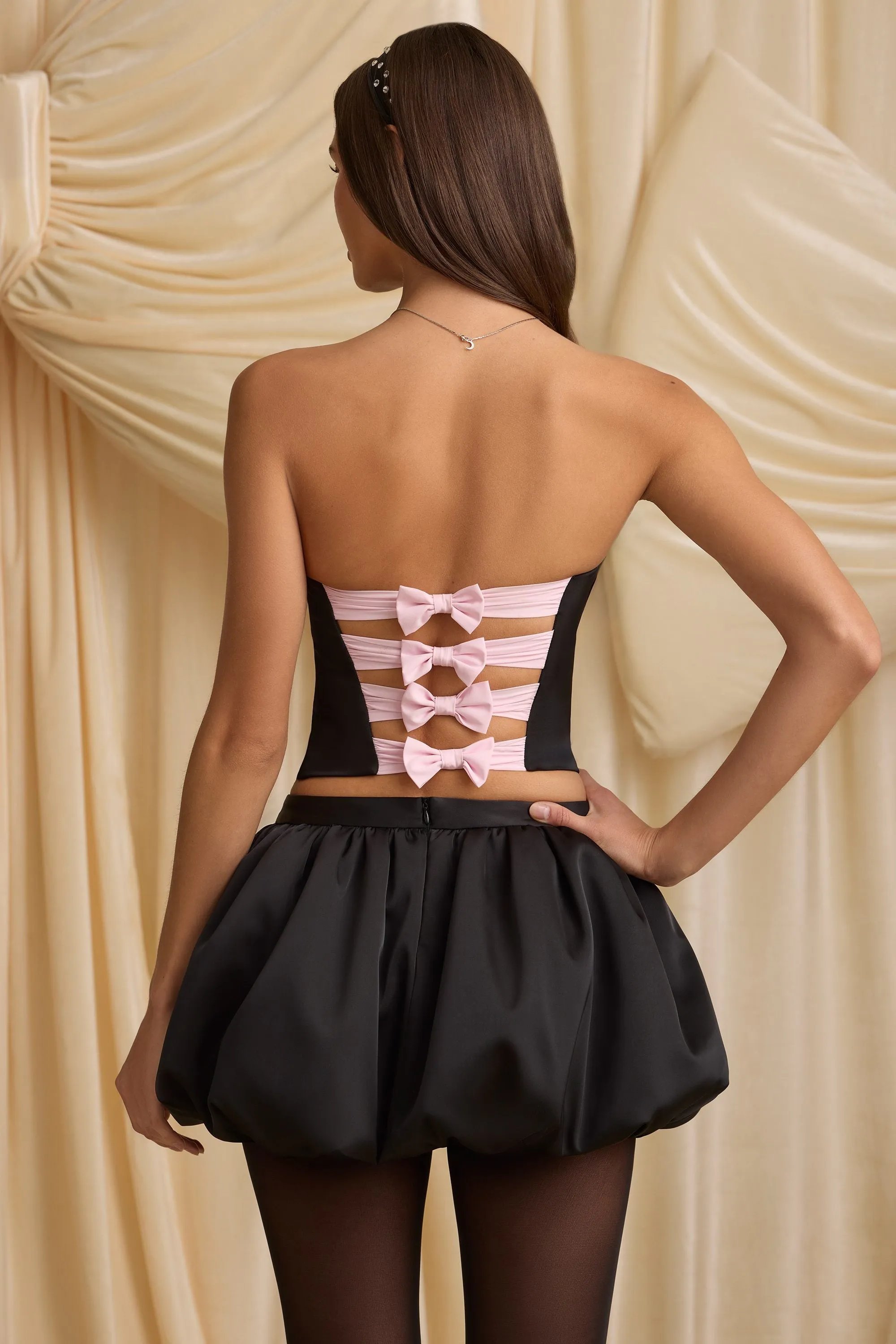 Organic Cotton Couture Inspired Bubble Hem Mid-Rise Mini Skirt in Black