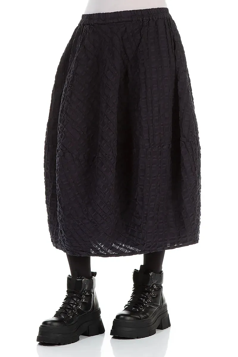 Casual Style Balloon Slate Blue Checkered Linen Cotton Skirt