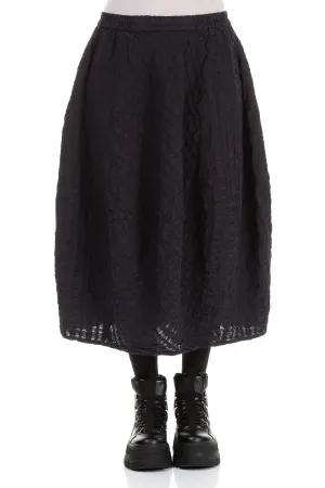 Balloon Slate Blue Checkered Linen Cotton Skirt Fresh Texture Simple Styling