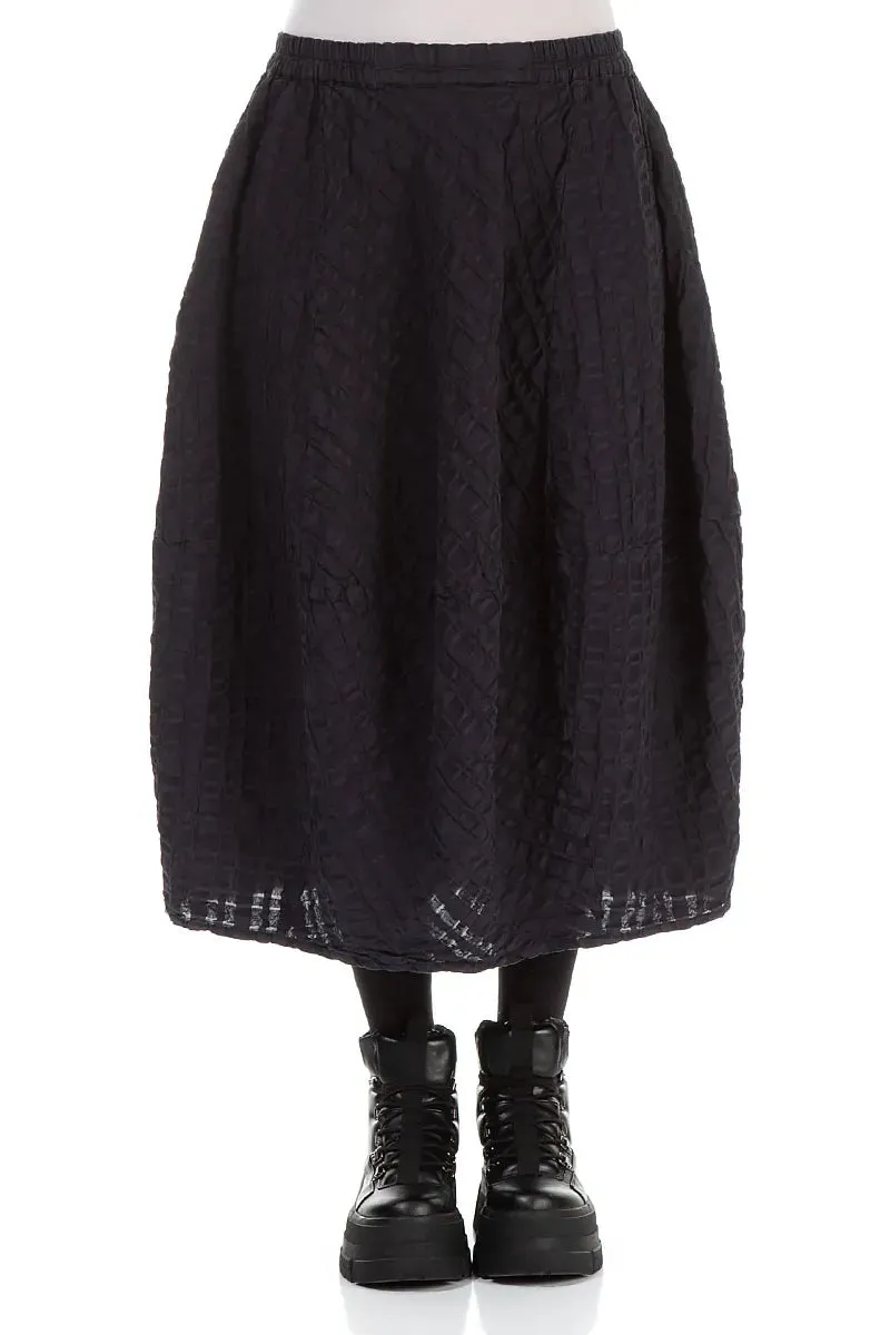 Balloon Slate Blue Checkered Linen Cotton Skirt Fresh Texture Simple Styling