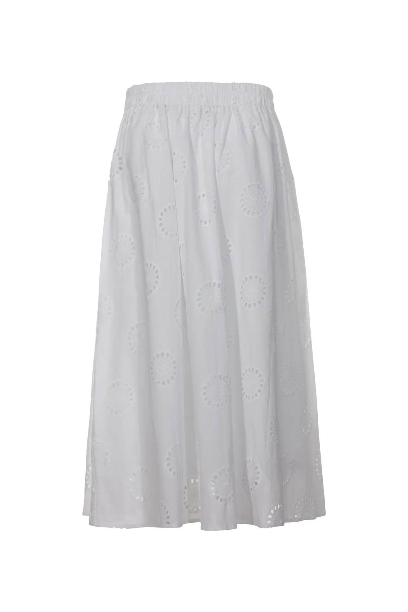 Fade Resistant Cloth Ventilated Slits Embroidered Cotton pull on Skirt | WHITE | 6413AR