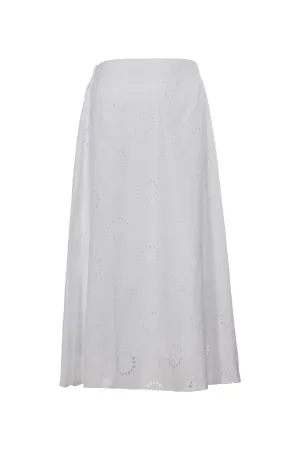 beaded embellishment Leg Elongating Embroidered Cotton pull on Skirt | WHITE | 6413AR