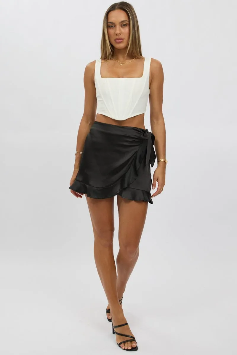 Black Wrap Skirt High Waisted Mini Ruffle Satin Soft Mood Festival Outfit