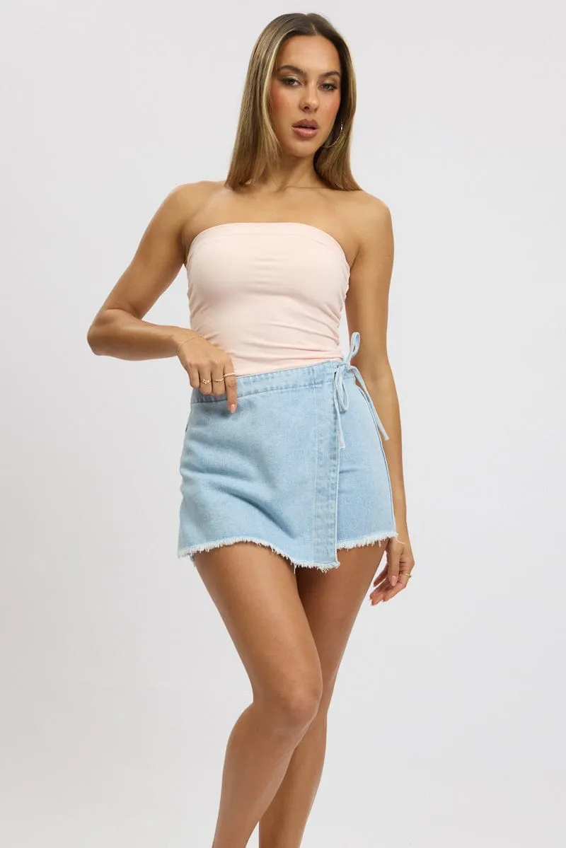 Trendy Style Light Motion Denim Skorts Skirt High Rise