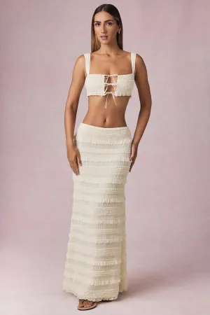 Ruffled Mid-Rise Maxi Skirt in Ivory tech fabric Refined Mood