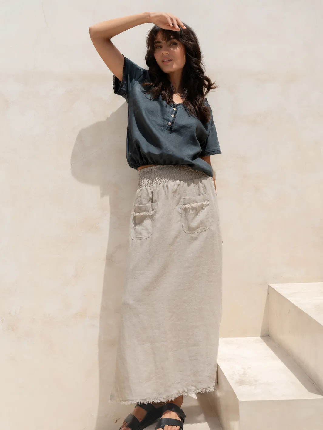 Spring Must Have Aurora French Linen Skirt Flax