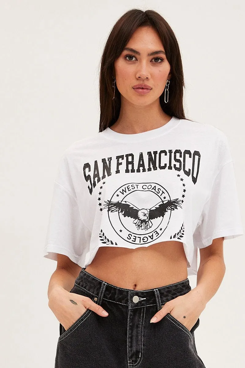 waterproof Trendy Comfort Wear White Graphic T Shirt Short Sleeve Crop