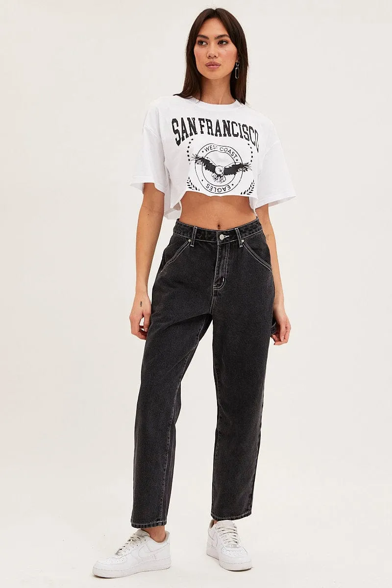 Striped modernity MinimalistStitching White Graphic T Shirt Short Sleeve Crop