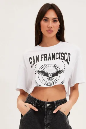 waterproof Trendy Comfort Wear White Graphic T Shirt Short Sleeve Crop