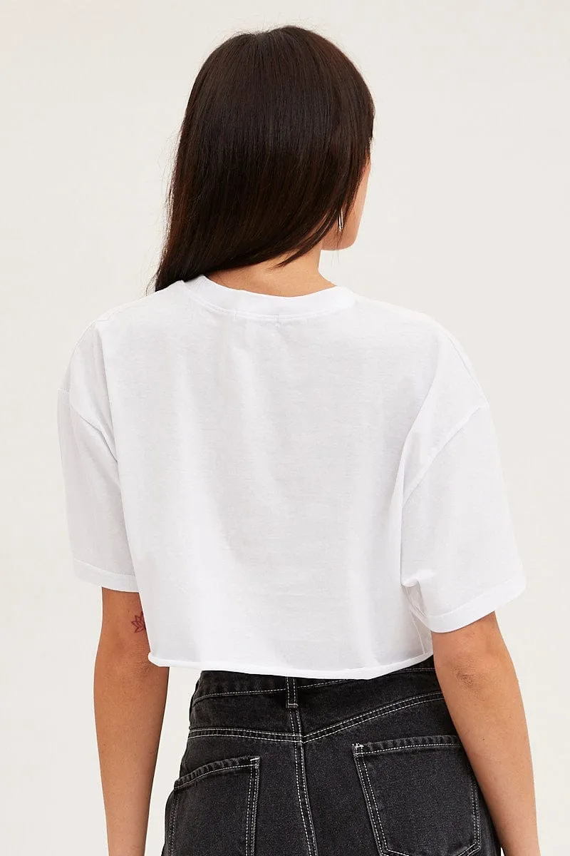 White Graphic T Shirt Short Sleeve Crop Perfect Comfort Wear