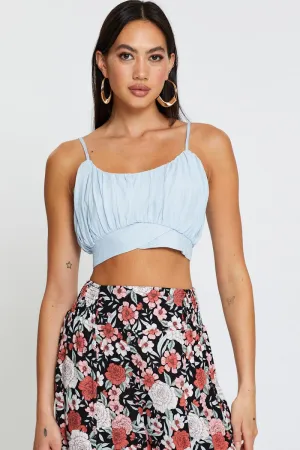 Blue Singlet Sleeveless Crop Simple Layering