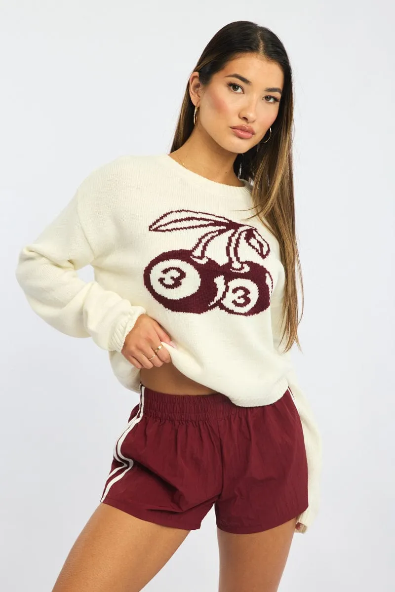 Cycling shorts Sporty Look Red Track Shorts Mid Rise