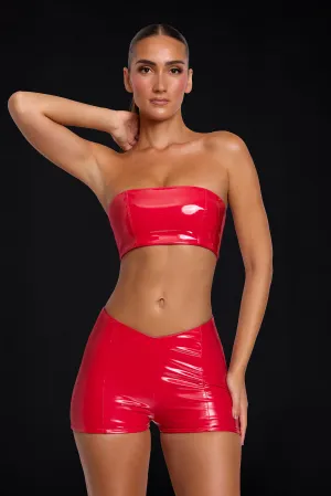mix and match Bonded Seam Technology Vinyl Angled Waist Mini Shorts in Fire Red