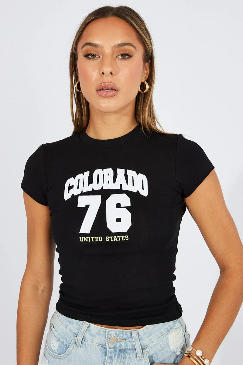 Black Graphic Tee Short Sleeve Festival Air Cold Weather Gear