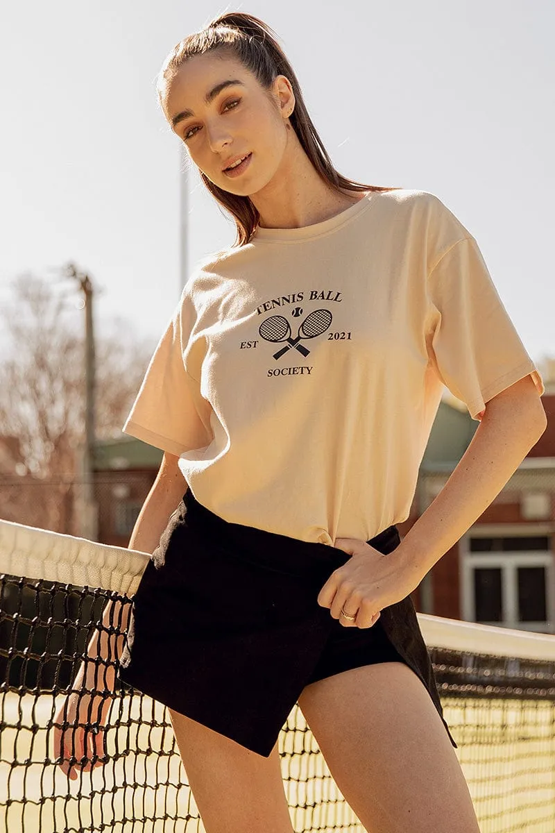 Weekend Smart Look Beige Graphic T-Shirt Short Sleeve Oversized