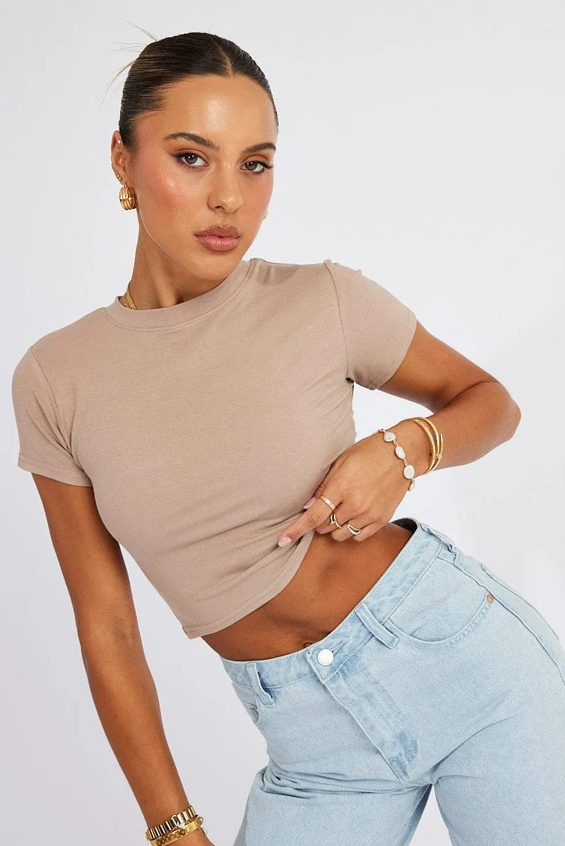 Brown T Shirt Short Sleeve Crew Neck fashionable blazer