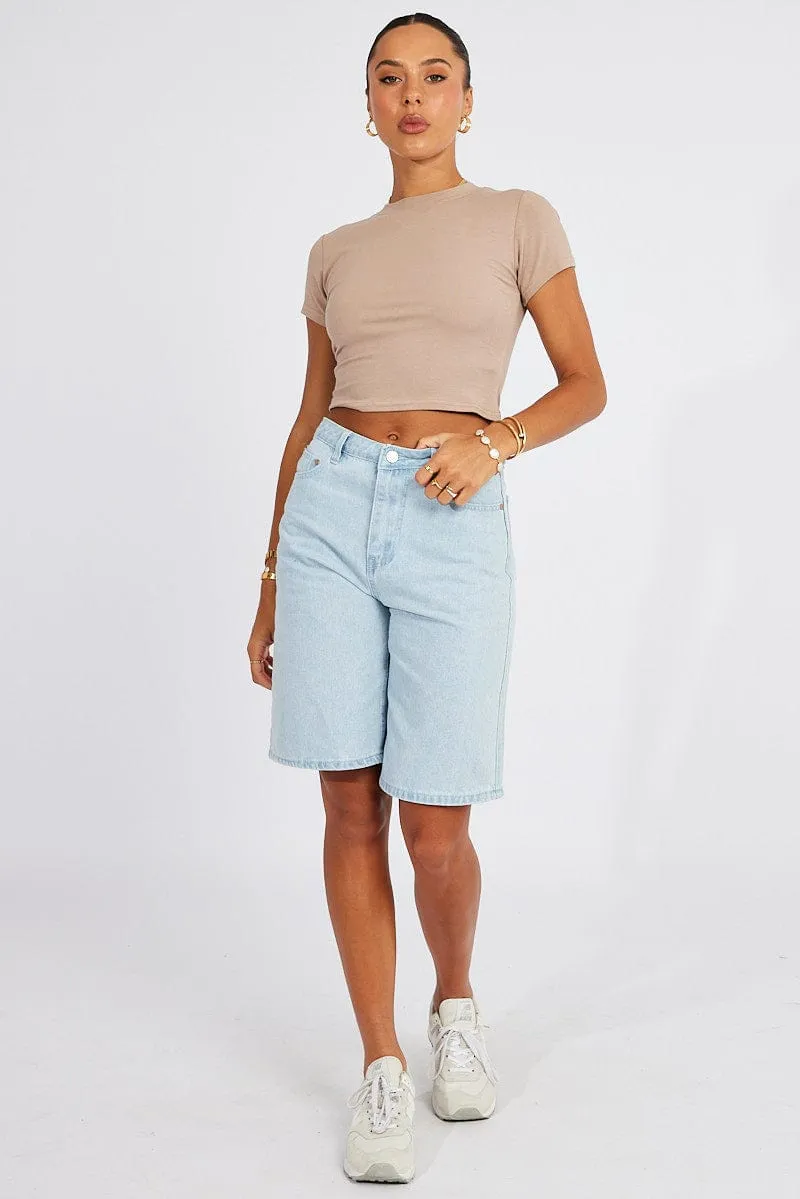 Brown T Shirt Short Sleeve Crew Neck Beach Fit Model Glow