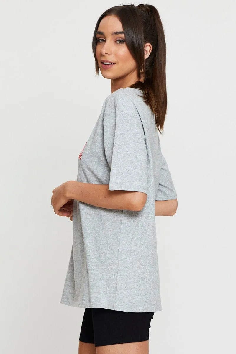 Grey Graphic T-Shirt Short Sleeve Embroided Travel Comfort Style Outdoor Style Trend