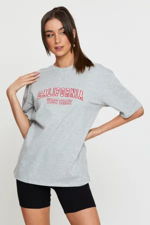 Layered Sleeve Construction Urban Look Grey Graphic T-Shirt Short Sleeve Embroided