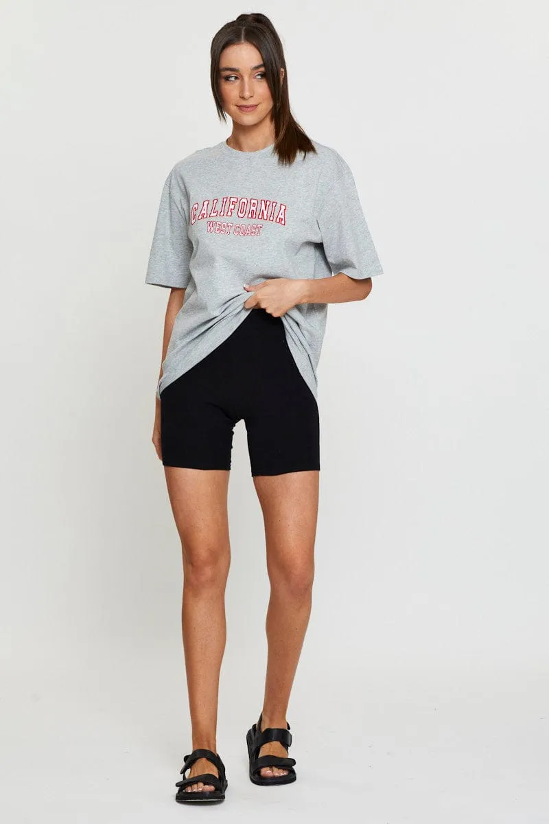 Cool and Chic Grey Graphic T-Shirt Short Sleeve Embroided