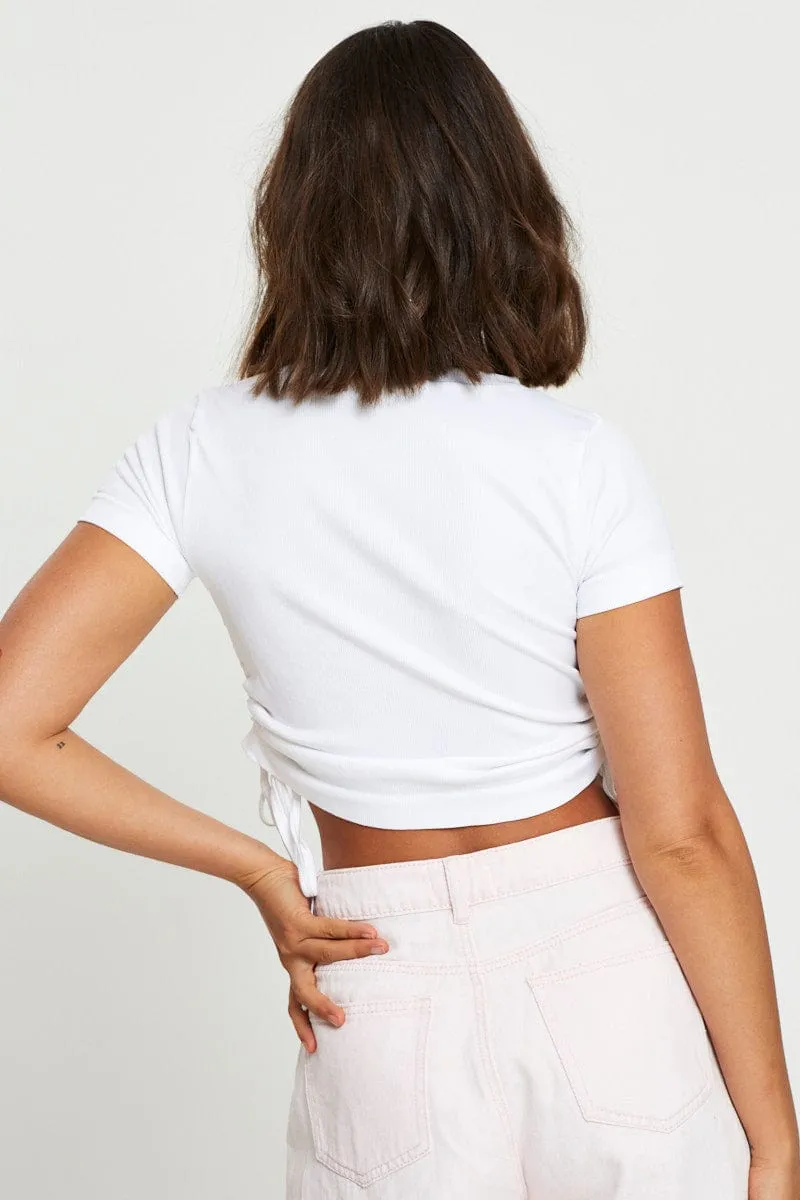 Foldable Hem Romance Fit White T Shirt Short Sleeve Crop Crew Neck