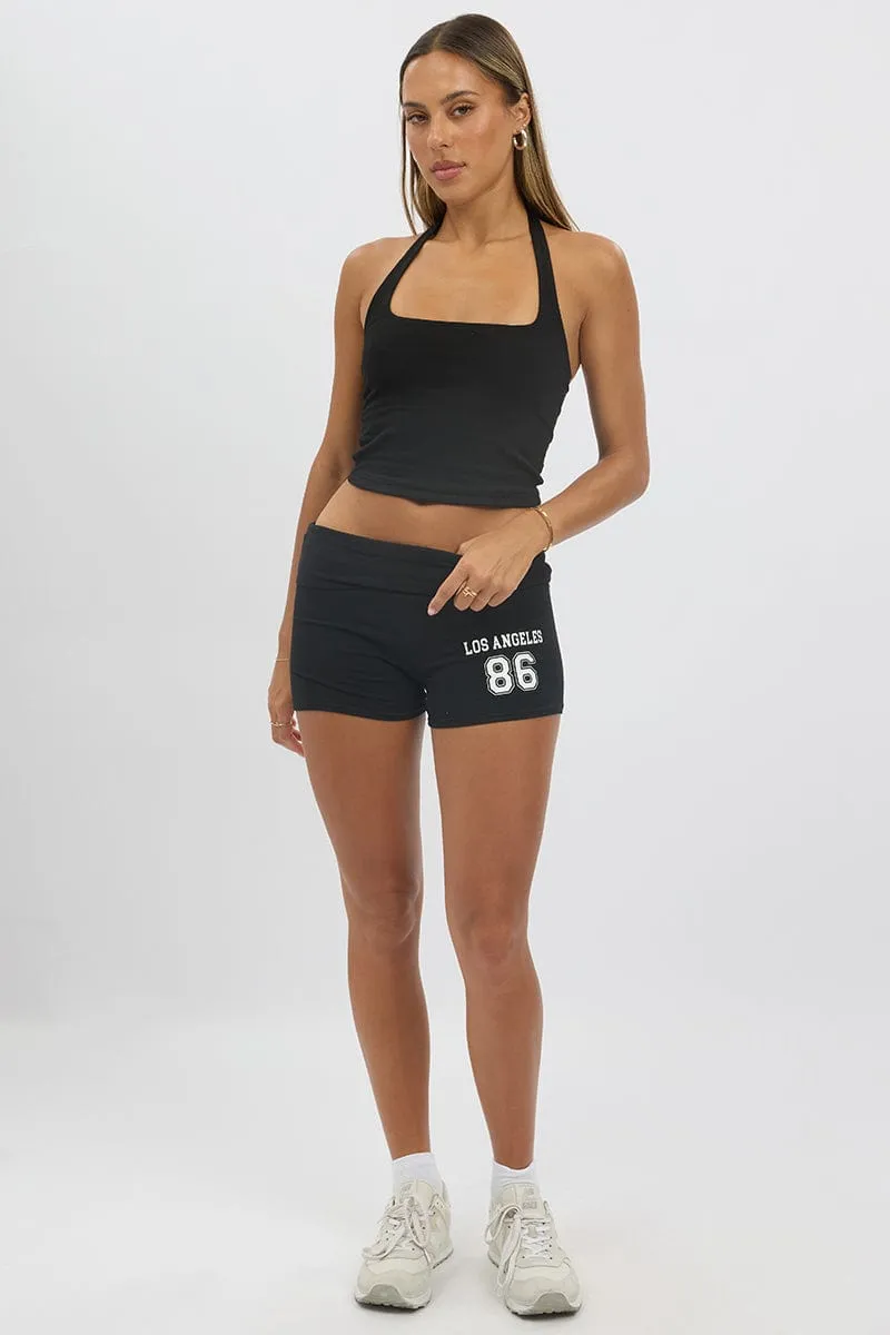 Denim shorts Simple Vibe Black Folded Waist Biker Shorts
