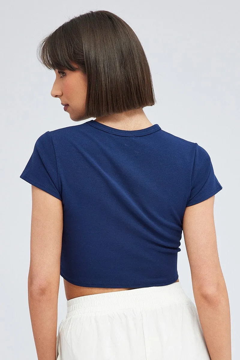 AllSeasonWear Relaxed Look Blue Baby Tee Short Sleeve Crop Graphic