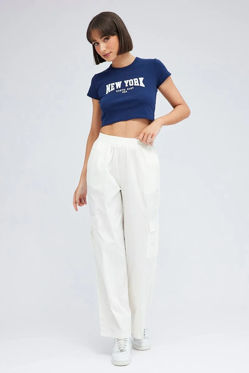 Comfy Vibes Blue Baby Tee Short Sleeve Crop Graphic
