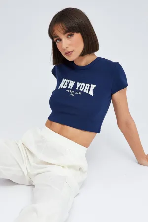 Blue Baby Tee Short Sleeve Crop Graphic Stylish Look StretchReinforcedArmholes