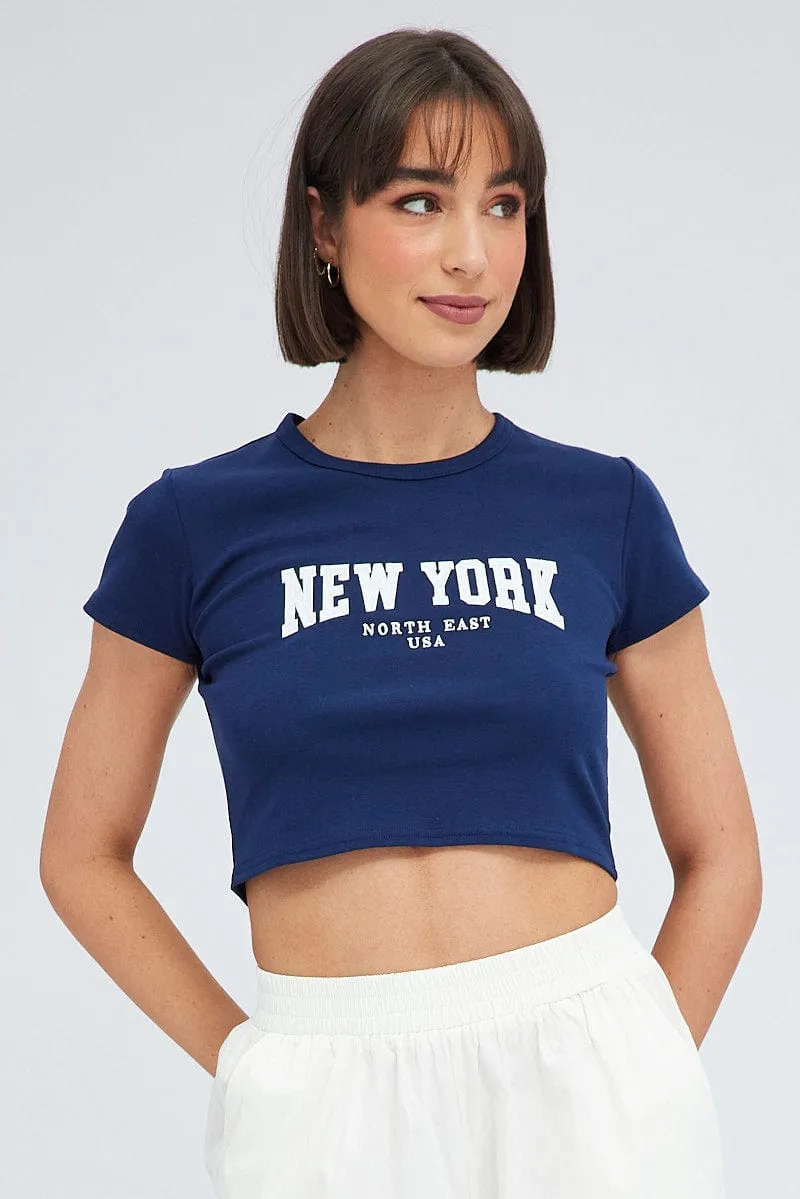 Blue Baby Tee Short Sleeve Crop Graphic LowImpact Manufacturing
