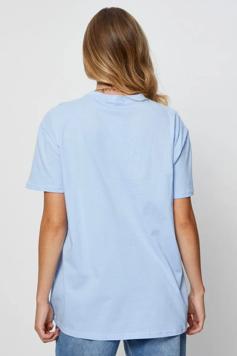 Blue Graphic T Shirt Short Sleeve Weekend Essential