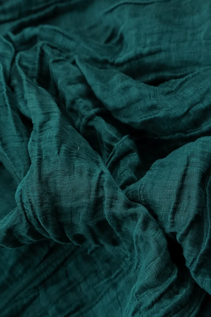 Balloon Shape Crinkled Peacock Silk Linen Skirt anti static