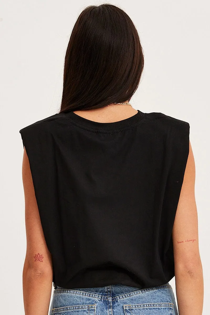 Active Wear Black T Shirt Sleeveless Crew Neck