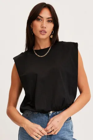 Black T Shirt Sleeveless Crew Neck Stylish Fashion