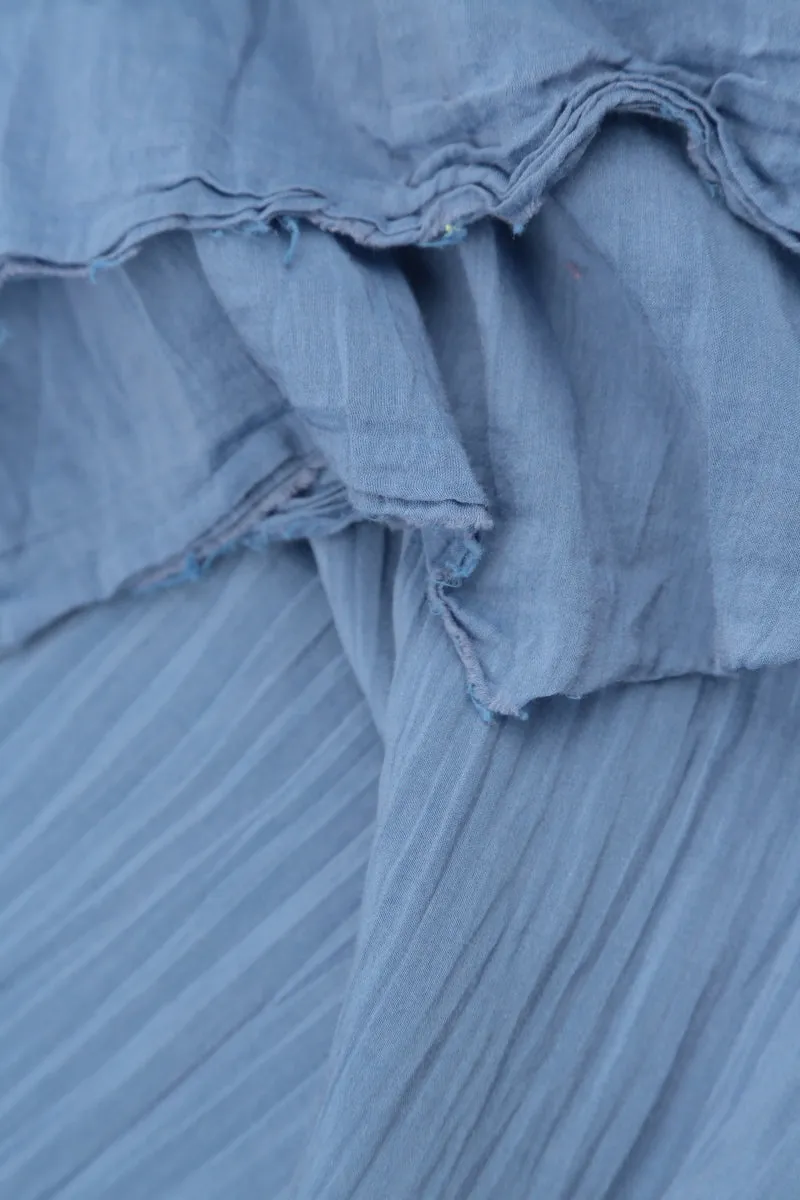 Easy Style Button Fastenings Flowy Blue Nova Silk Cotton Skirt