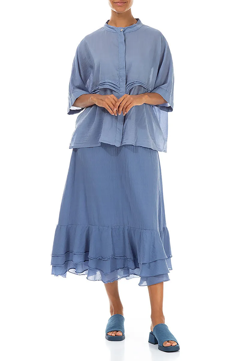 Layered Hem Outfit Shot Flowy Blue Nova Silk Cotton Skirt