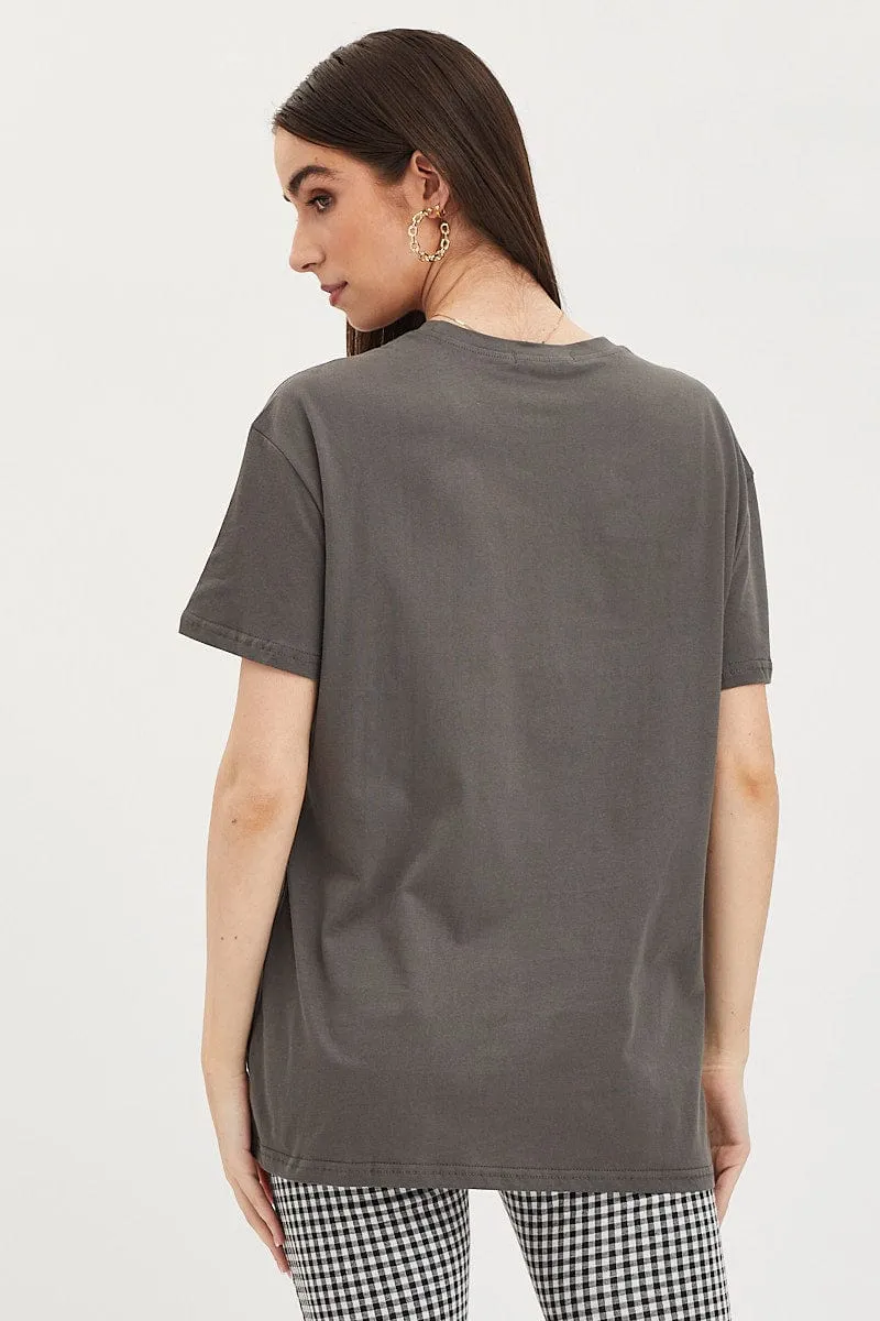 Grey Graphic T-Shirt Short Sleeve Chilly Day Wear Moisture Management Technology