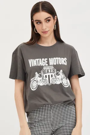 Grey Graphic T-Shirt Short Sleeve Perfect Comfort