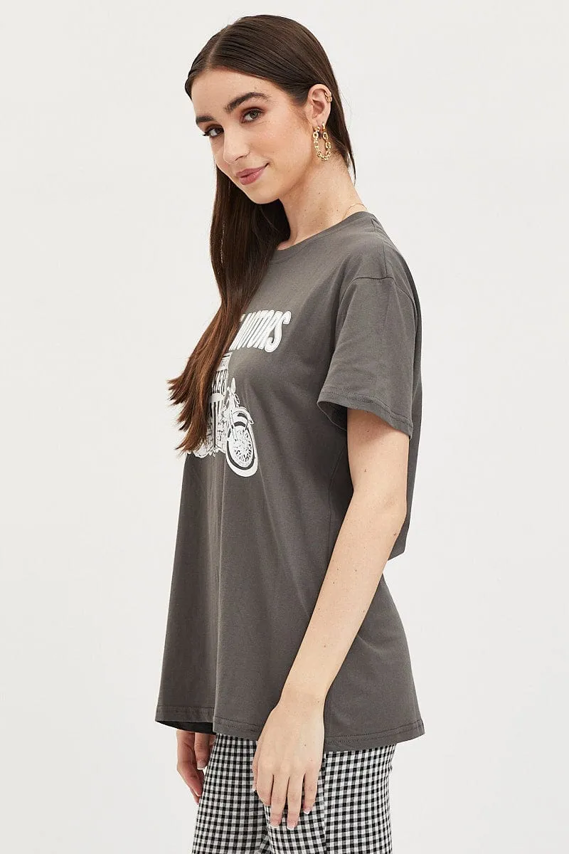 Grey Graphic T-Shirt Short Sleeve Light Fit Wear