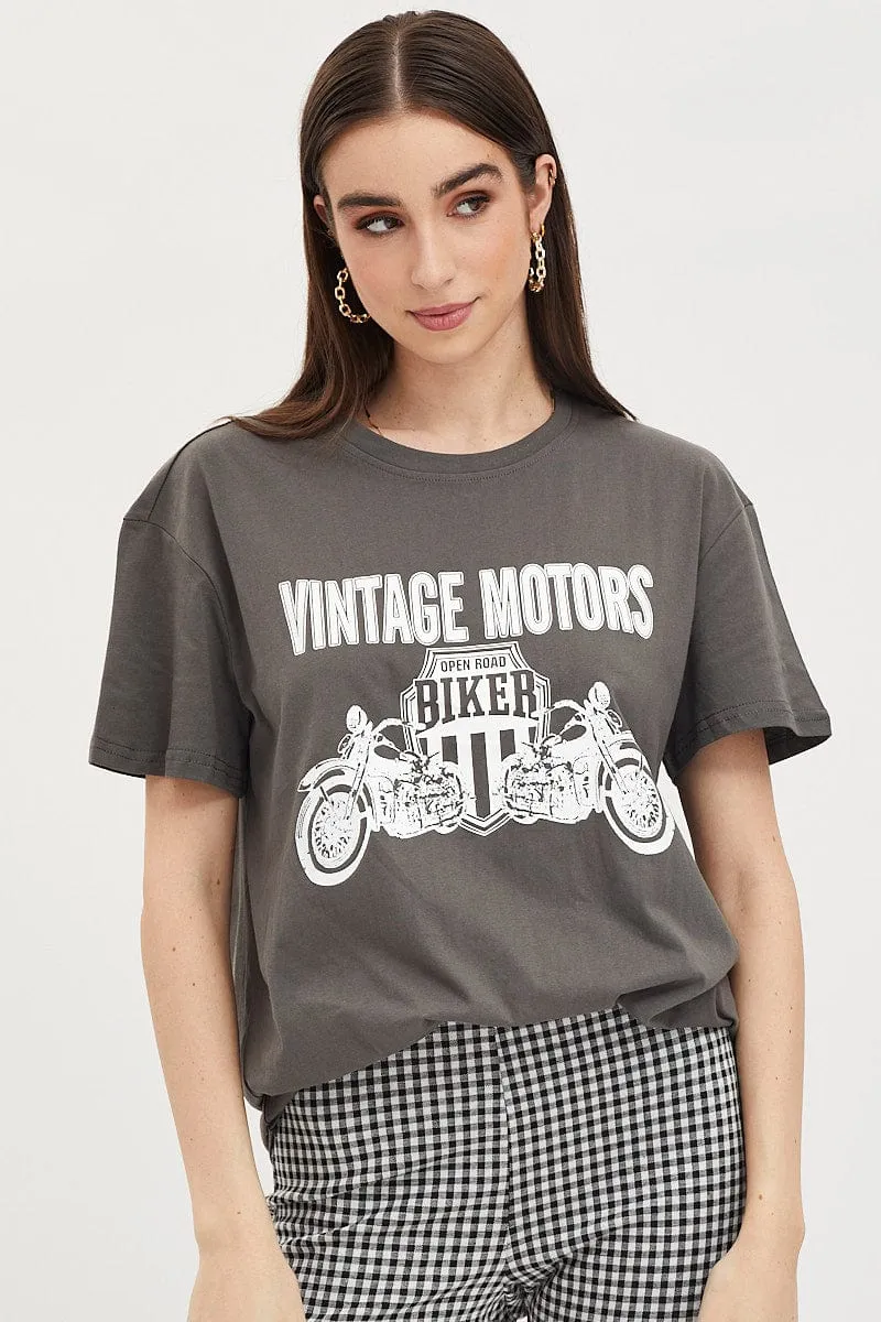 Grey Graphic T-Shirt Short Sleeve Perfect Comfort