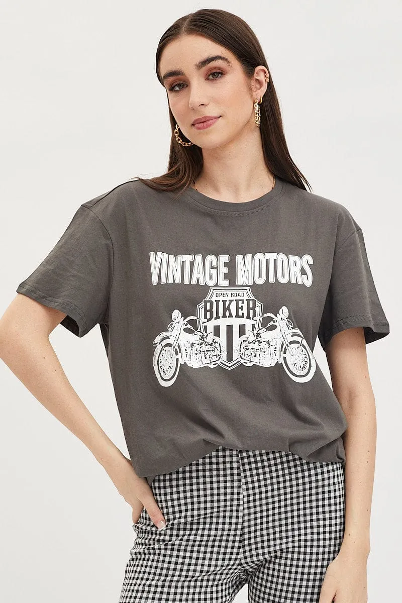 Cool and casual Grey Graphic T-Shirt Short Sleeve