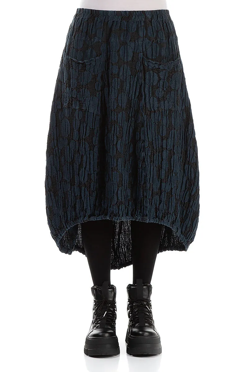 Longer Back Midnight Blue Circle Silk Linen Skirt Tassel accents Blogger Favorite