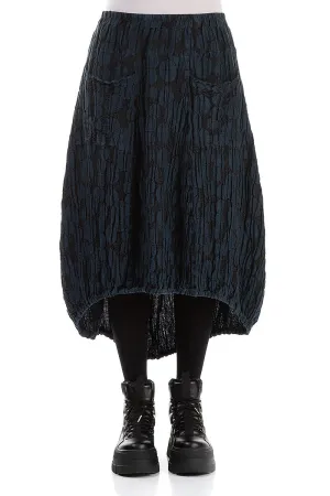 Longer Back Midnight Blue Circle Silk Linen Skirt Gentle Wear Delicate Texture