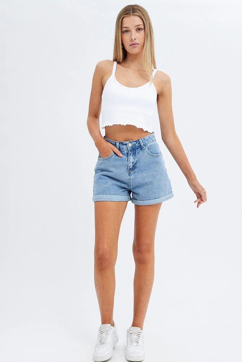 Everyday Look White Crop Singlet Top Round neck