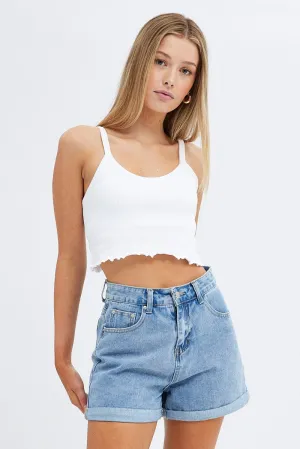 White Crop Singlet Top Round neck Virtual Mode