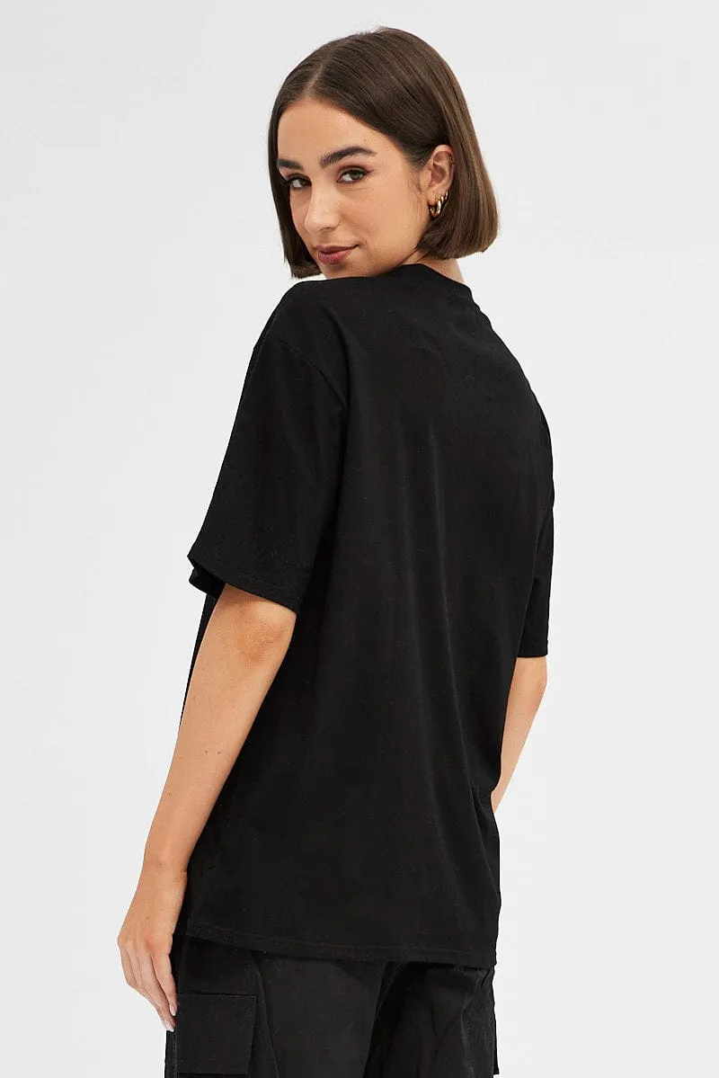 casual top Cool Layering Black Chicago Tee Short Sleeve Round Neck Embroidered
