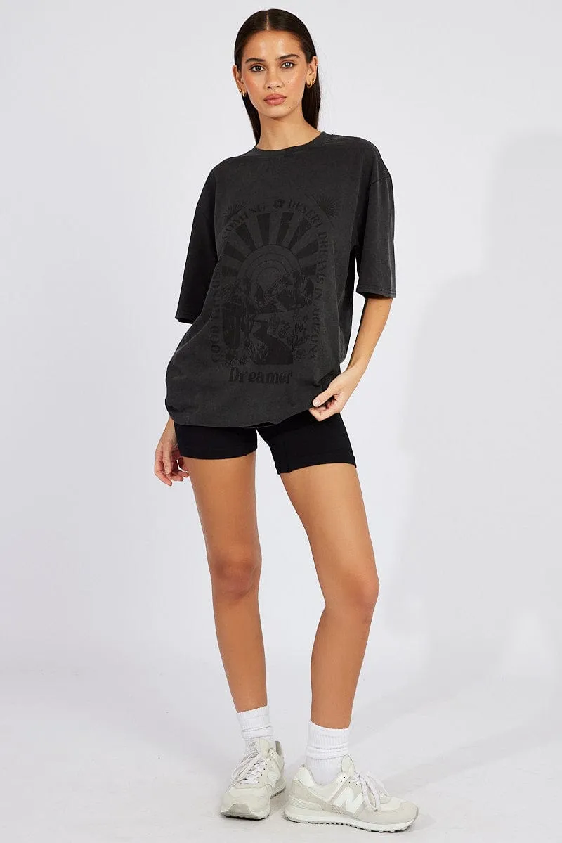 Wrinkle Resistant Lightweight Fashion Grey Graphic Tee Short Sleeve