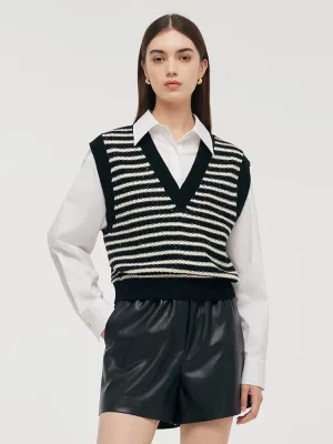 Black And White Stripe Women Vest Soft and Elegant Lightweight Thermal