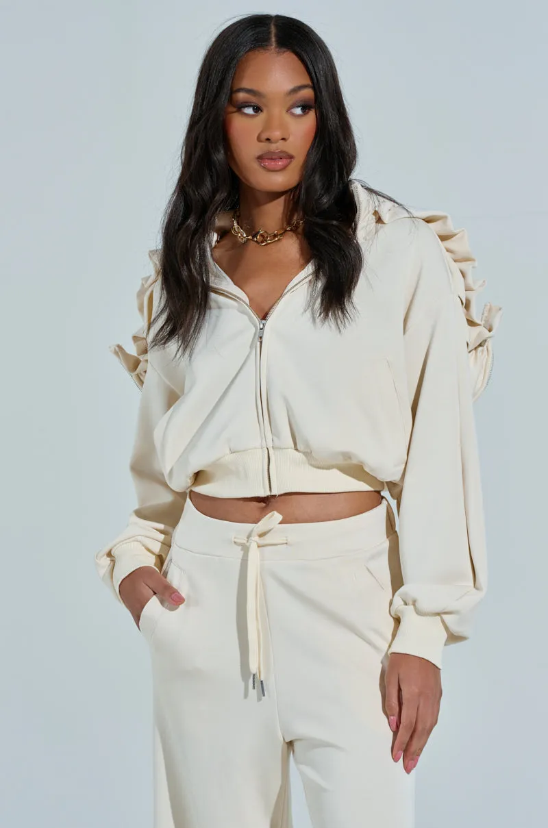 KHOLE RUFFLED ZIP UP SWEATSHIRT product gift worthiness Warm Comfort